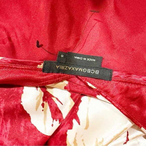 Y2K Vintage BCBG Silk Floral halter Red Mini Dress Wrap Size 4/6 - Picture 7 of 8
